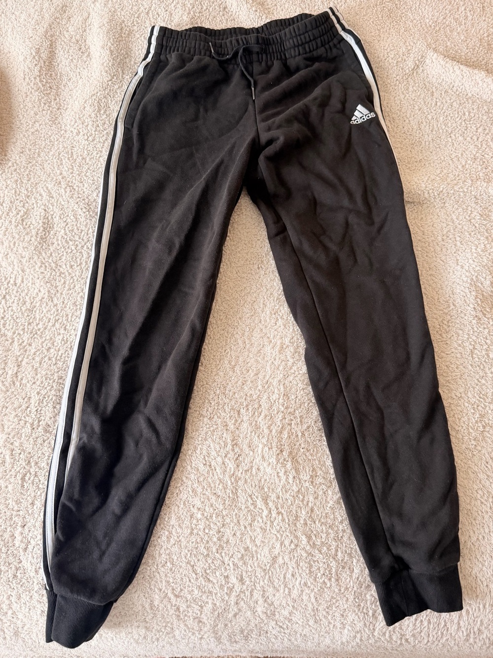 Adidas Black Athletic Jogger Pants with White Stripe